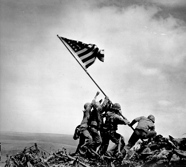 iwojimaflagraising World War II Today: February 19 - Ira Hayes, Mike Strank, Franklin Sousley, Rene Gagnon, John Bradley, Harlon Block.