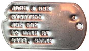 WWII Dog Tag 1st Type - World War II Type 1 Dog Tags